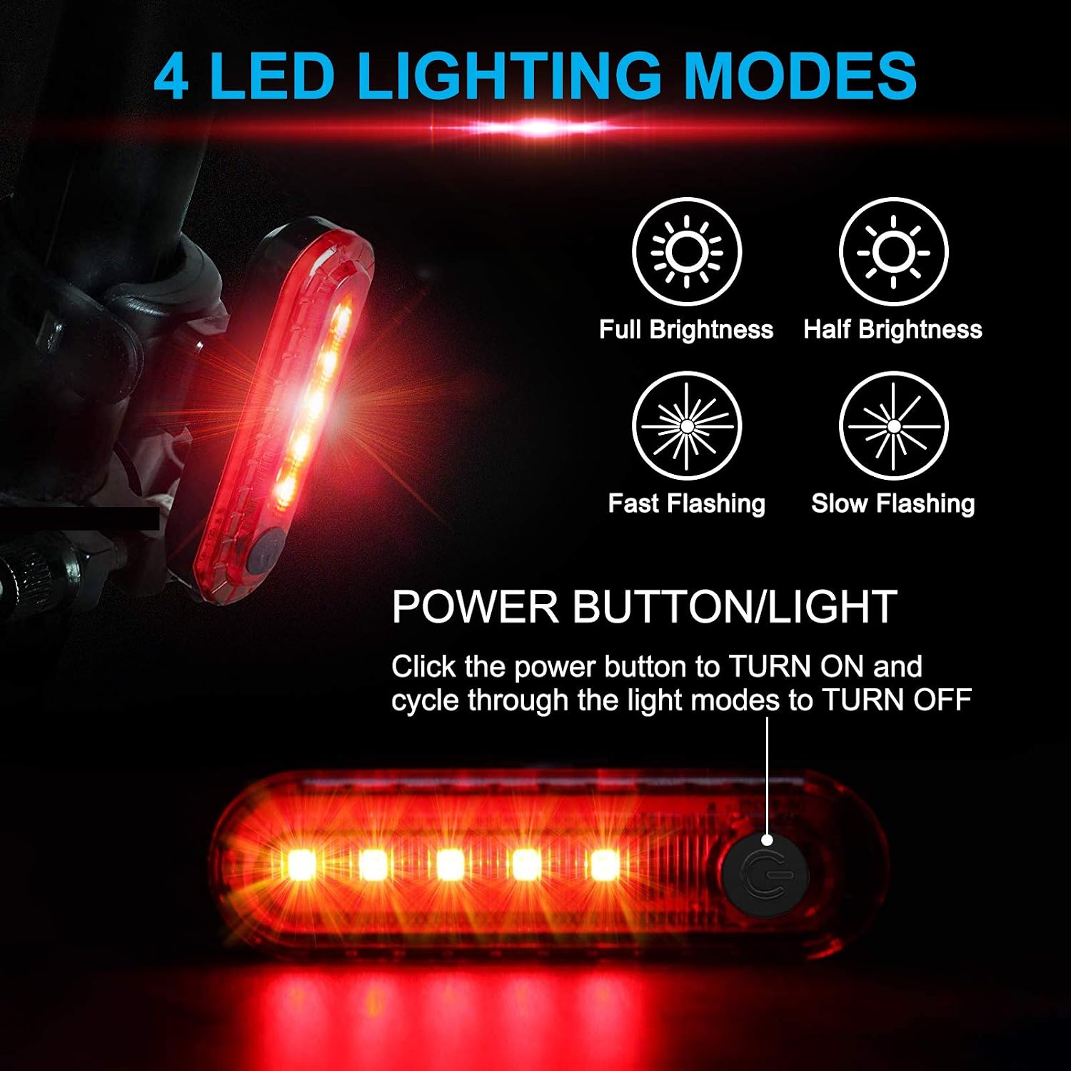 Detalle de Defurhome LED Rear Bike Tail Light 2-pack — USB rechargeable