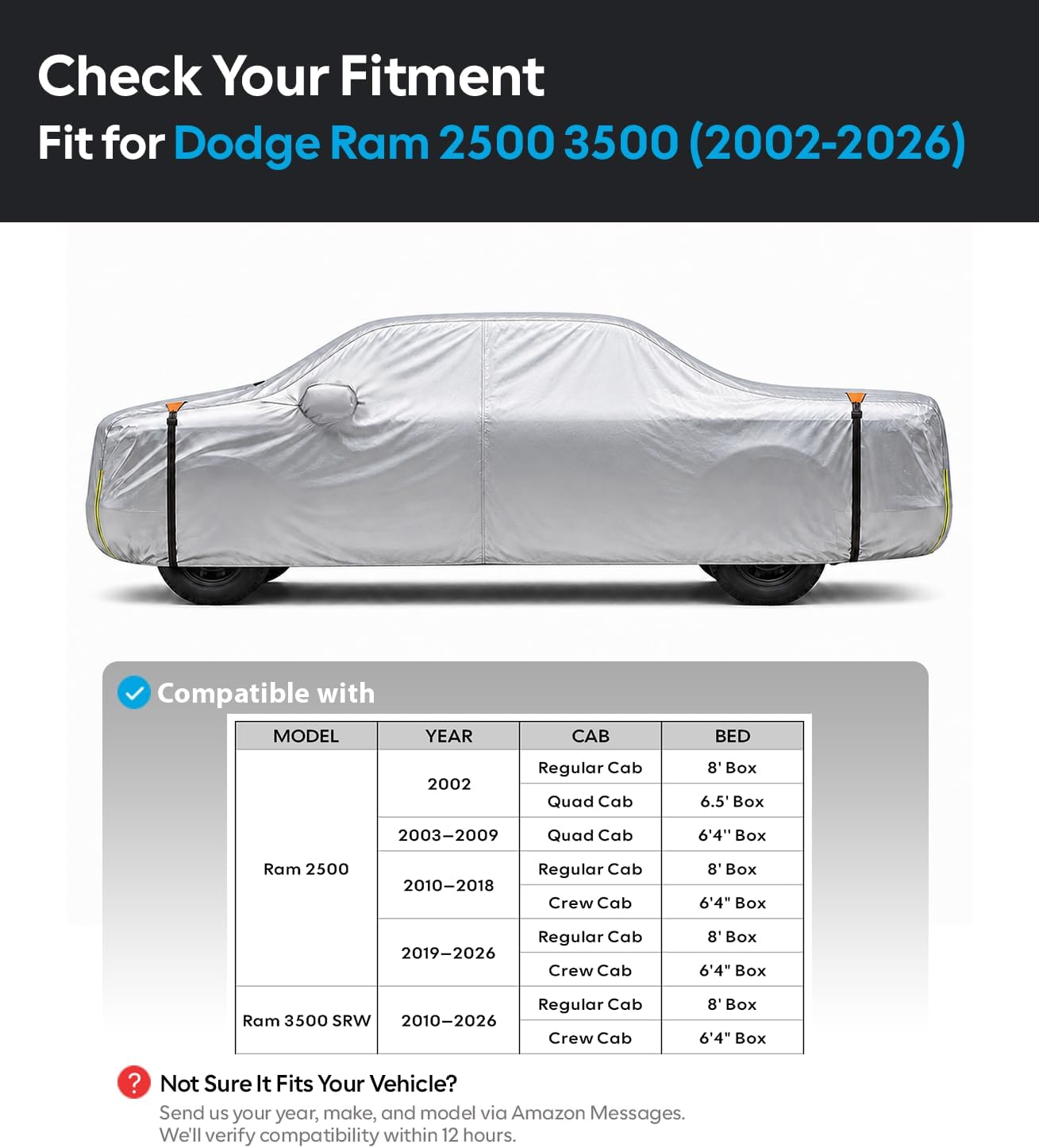 Thumbnail 5 de Wigoo Dodge Ram 2500/3500 Truck Cover: Custom-Fit, Waterproof Outdoor Protection