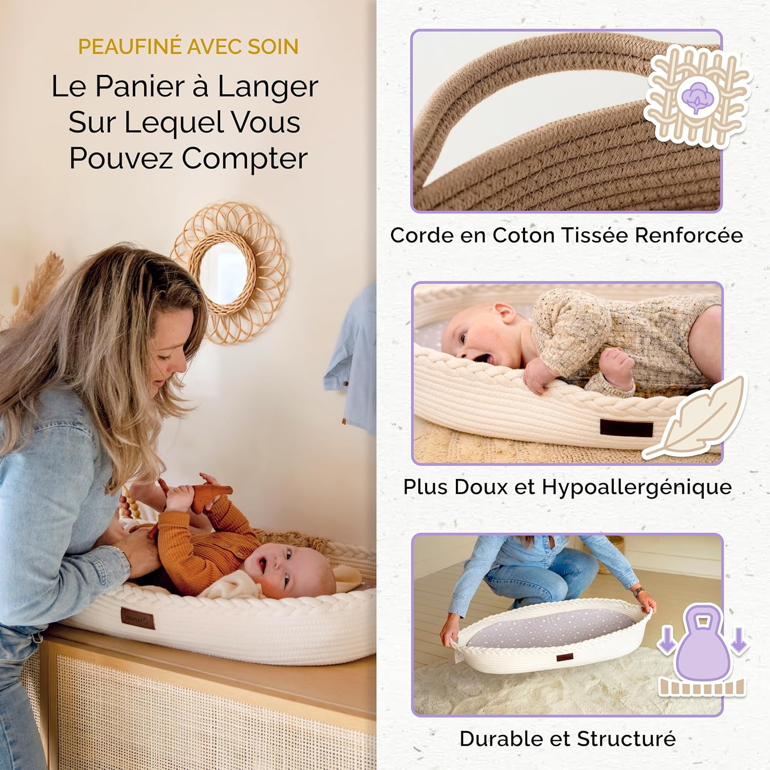 Detalle 1 de Yunioo Matelas à langer bébé Panier pliable