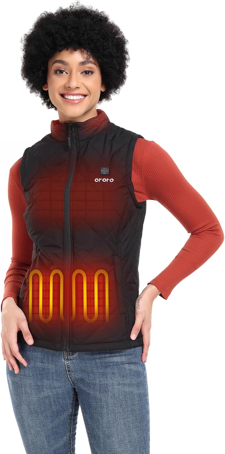 Detalle de ORORO Women's Quilted Lightweight Heated Vest with 4-Zone Heating