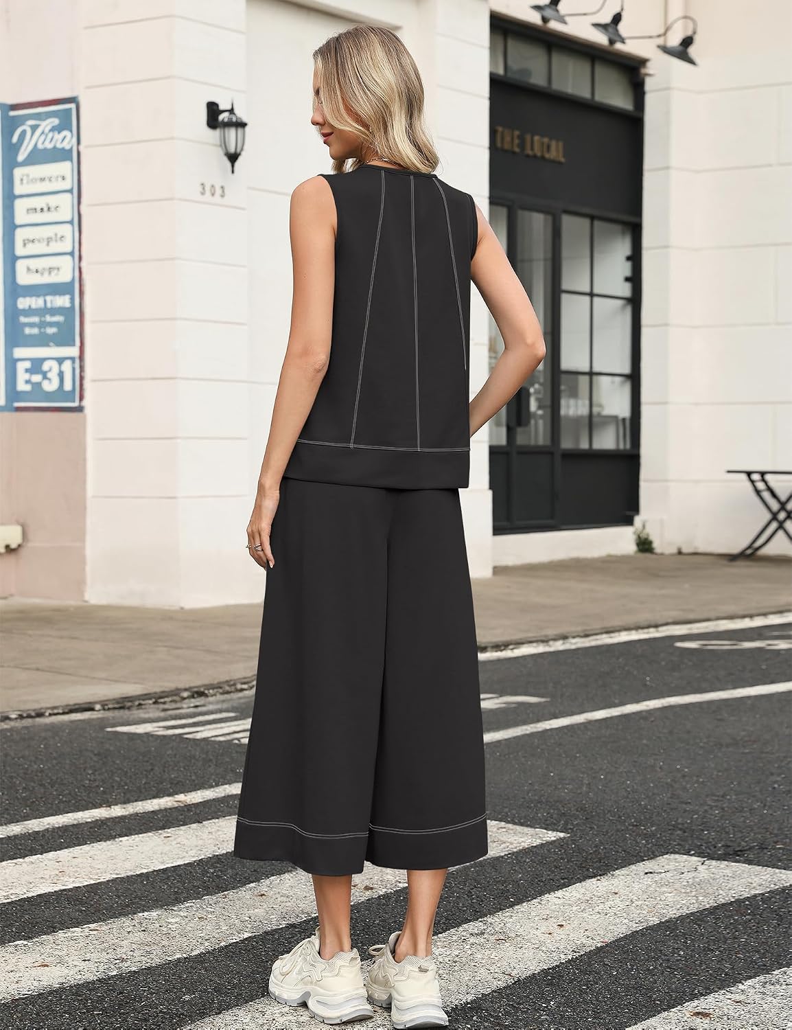 Thumbnail 5 de LOMON Two Piece Sets for Women: Sleeveless Top & Wide Leg Crop Pants