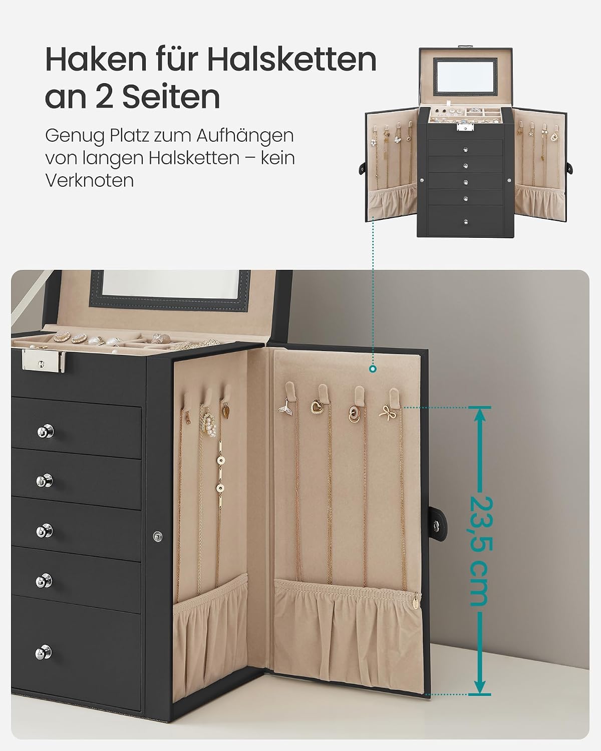 Detalle 2 de SONGMICS Schmuckkästchen 6 Ebenen mit Schloss