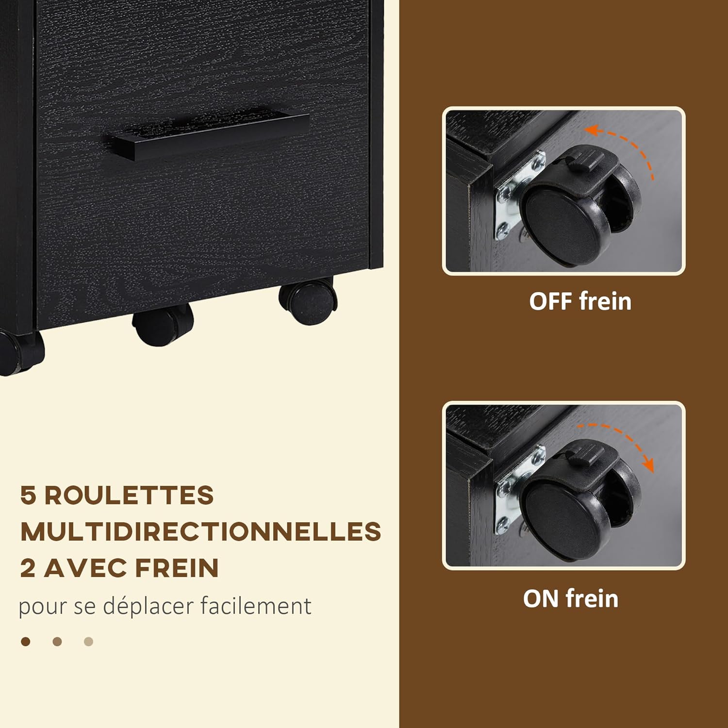 Thumbnail 5 de HOMCOM caisson de bureau à roulettes 3 tiroirs avec serrure