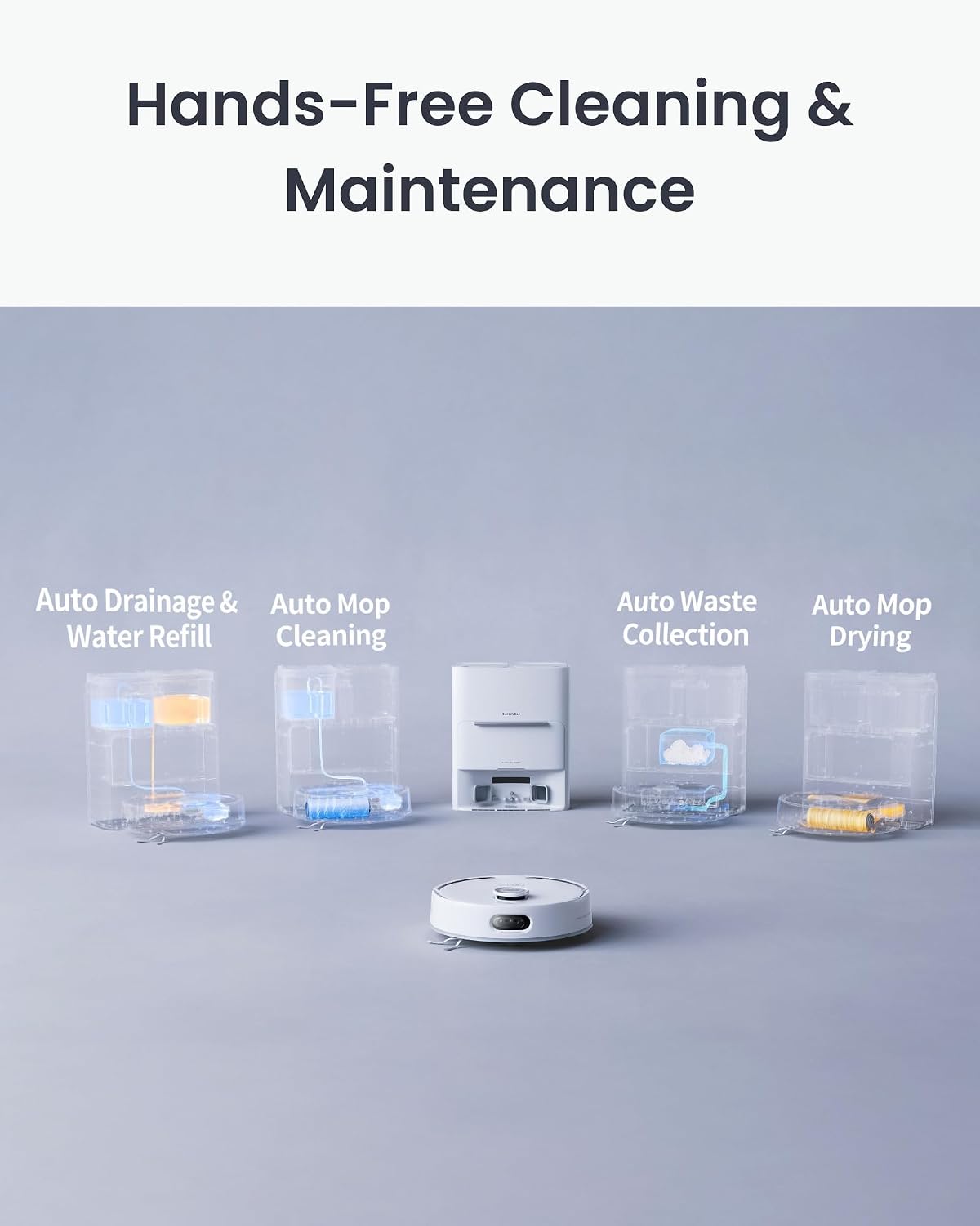 Detalle 1 de SwitchBot S20 Robot Vacuum Cleaner with Mop: 10,000Pa suction, AI obstacle avoidance and auto mop washing