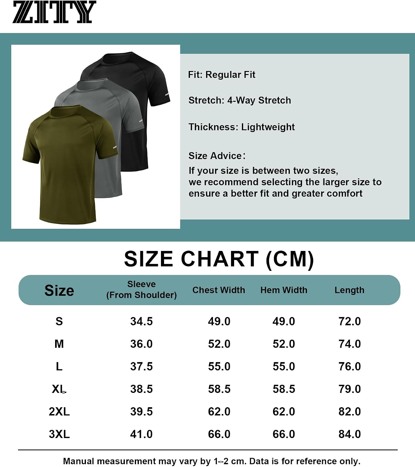 Detalle 2 de ZITY 3 Pezzi T-Shirt Uomo Sportive: set di maniche corte in poliestere traspirante e asciugatura rapida