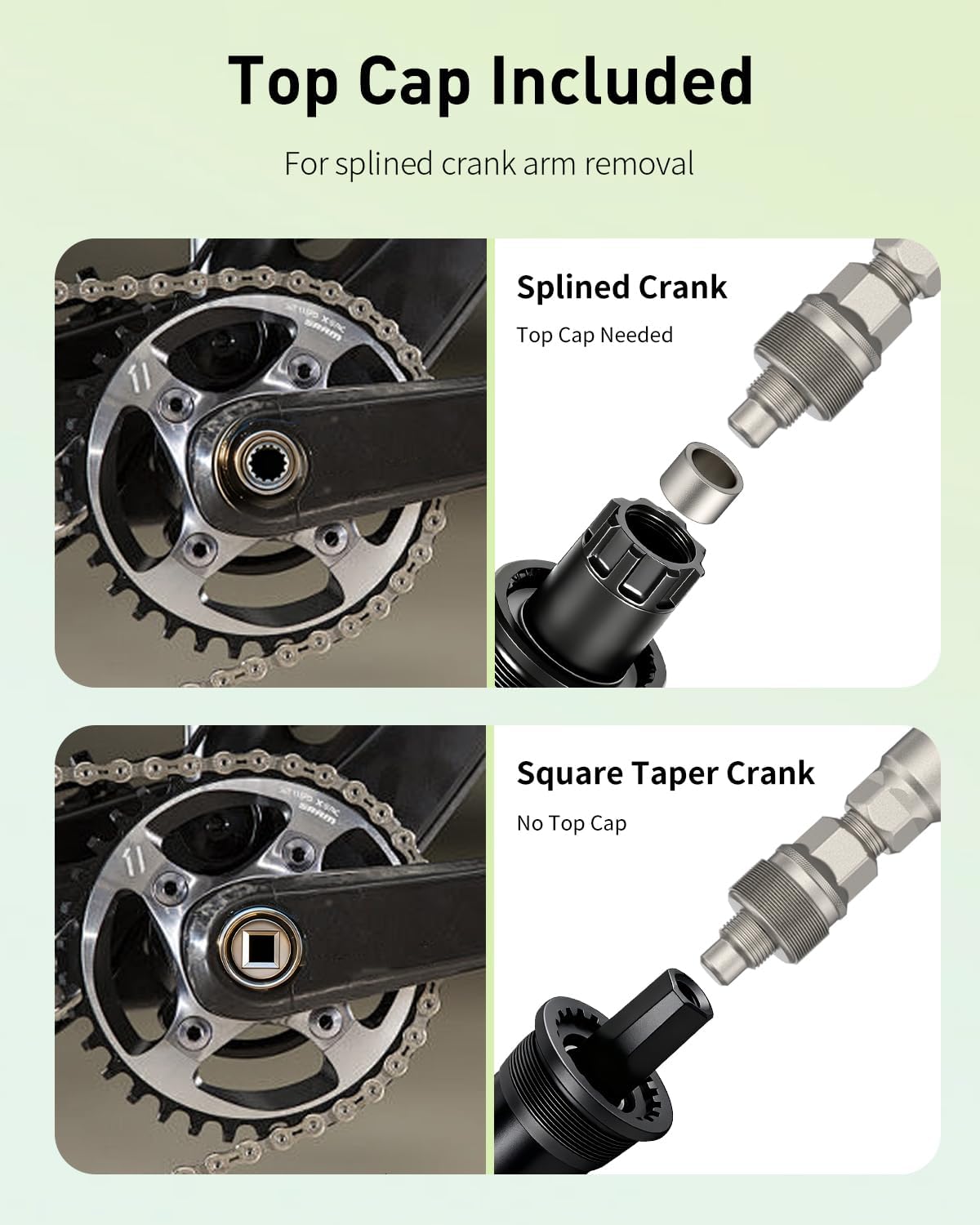 Detalle de Pawfly estrazione pedivella per bici: attrezzo rimozione centrale con compatibilità Square Taper e Shimano Octalink