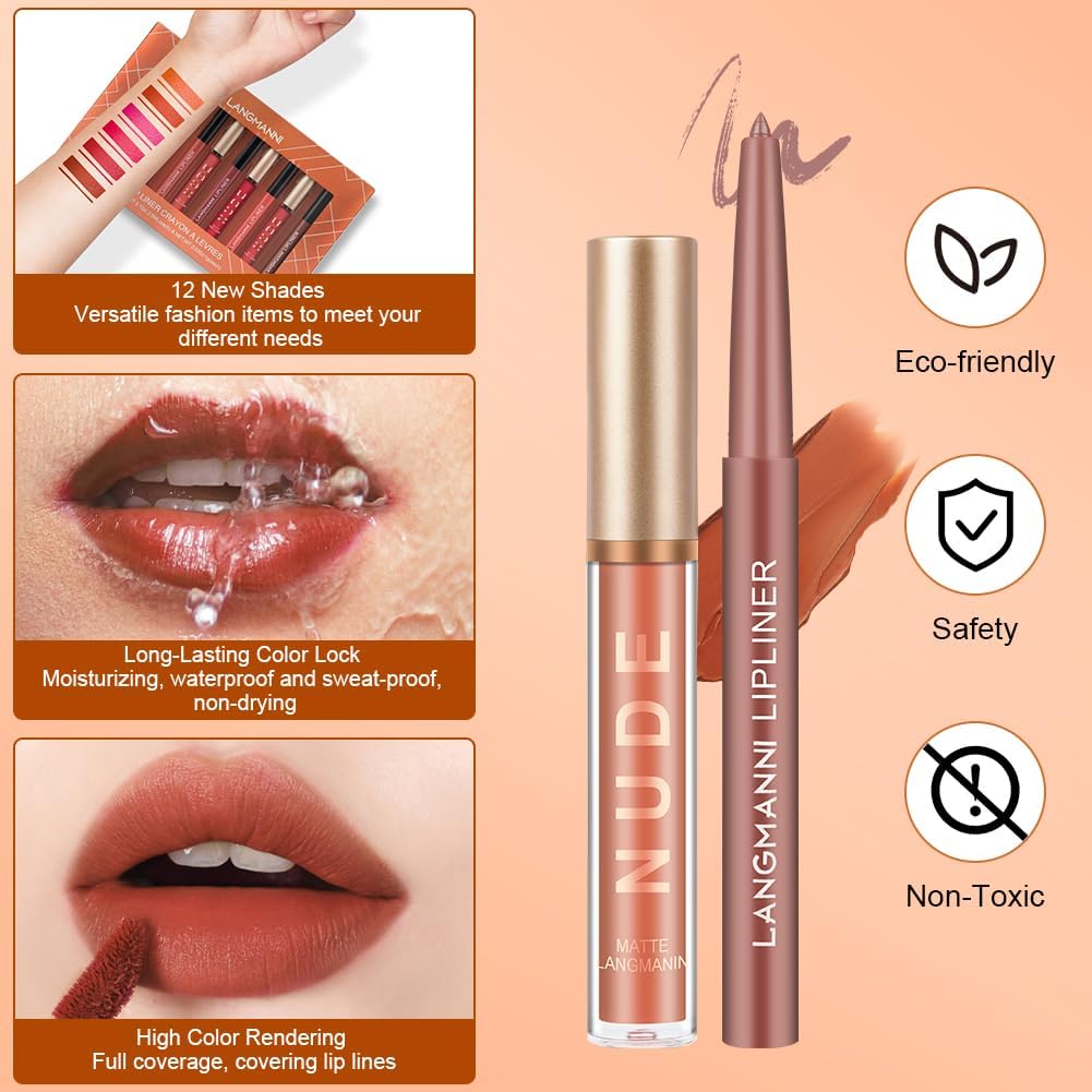 Detalle de LOPHE Rossetto Liquido 12 Pezzi – Kit Labbra Opaco a Lunga Durata (6 Lucidalabbra Liquid Matte + 6 Pencil Lip Liner)