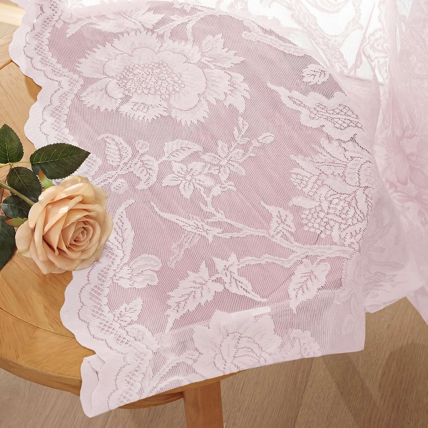 Thumbnail 6 de H.VERSAILTEX Light Pink Lace Curtains, 90-Inch, 2 Panels, Floral Rod Pocket