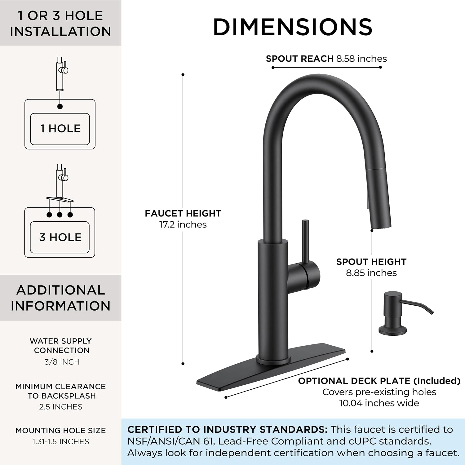 Detalle 2 de FORIOUS FF0082B-SD Kitchen Faucet with Soap Dispenser, Matte Black