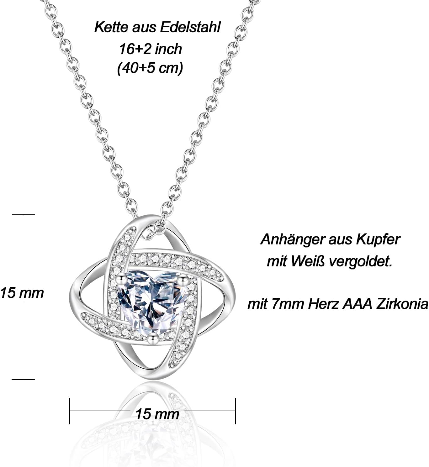 Thumbnail 6 de USEEDOVIA Ketten-Anhänger mit Herz-Zirkonia – wasserfeste Halskette (ca. 40 cm) mit Geschenkbox