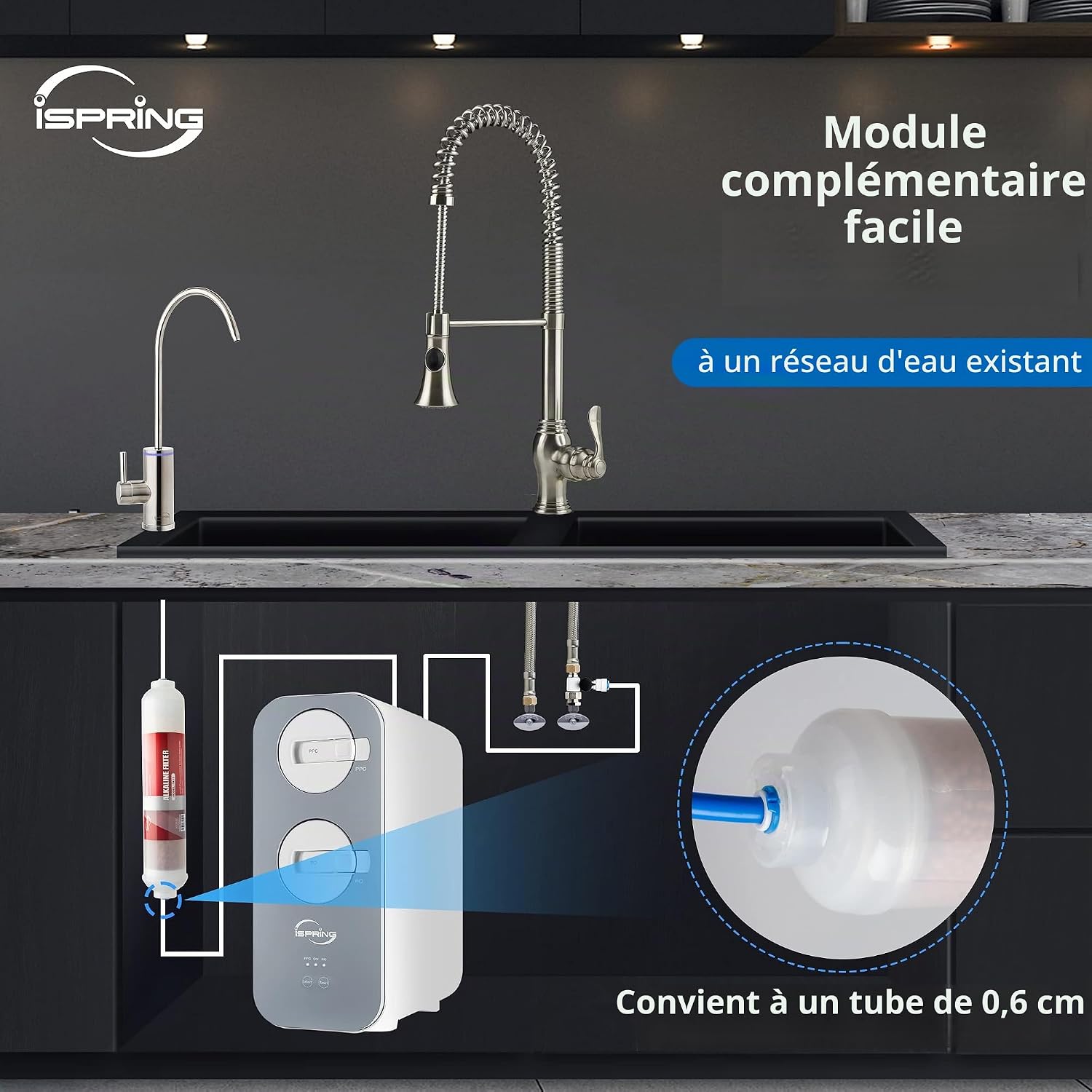 Detalle de iSpring FA15 alkalisch waterfilterpatroon voor RO-systemen met 3 lagen
