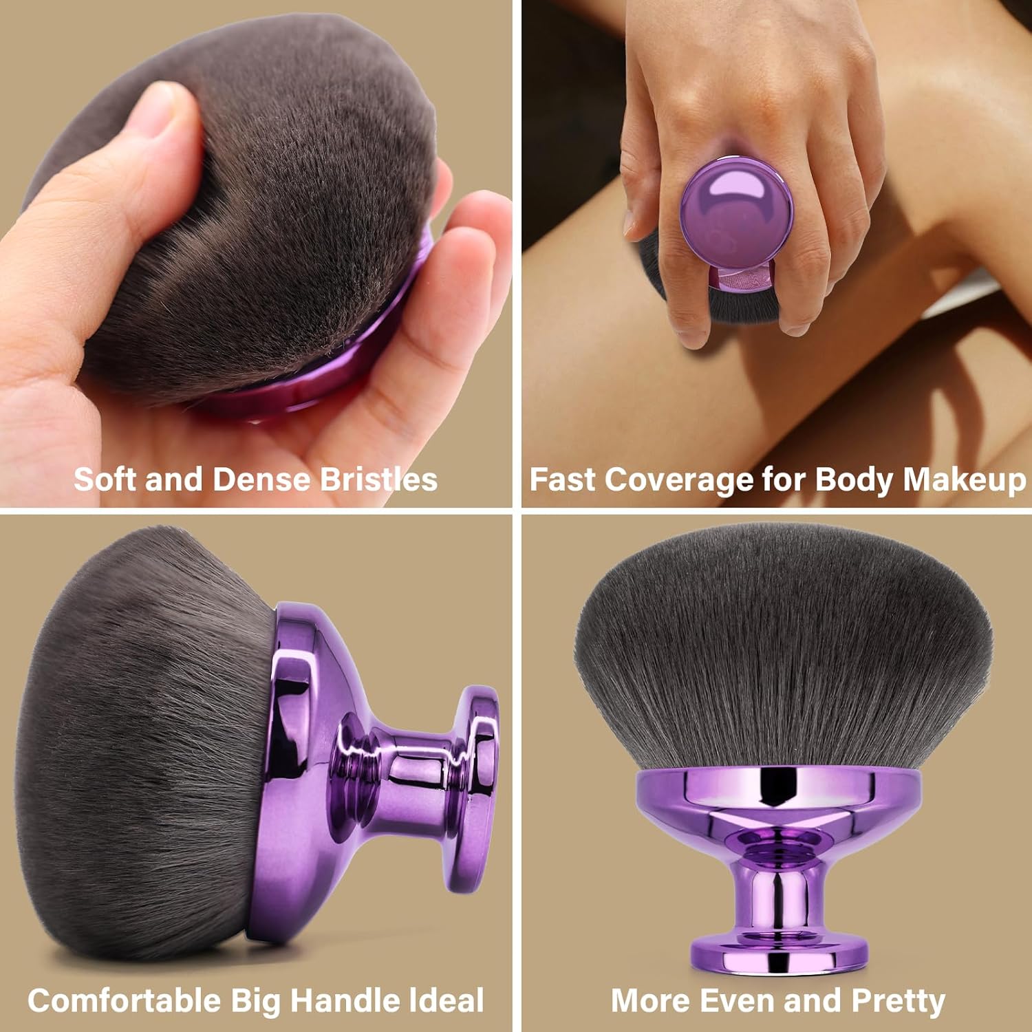Thumbnail 4 de Extra Large Body Makeup Brush (4-inch Wide-Head Kabuki) for Self Tanner, Bronzer & Sunscreen, Purple