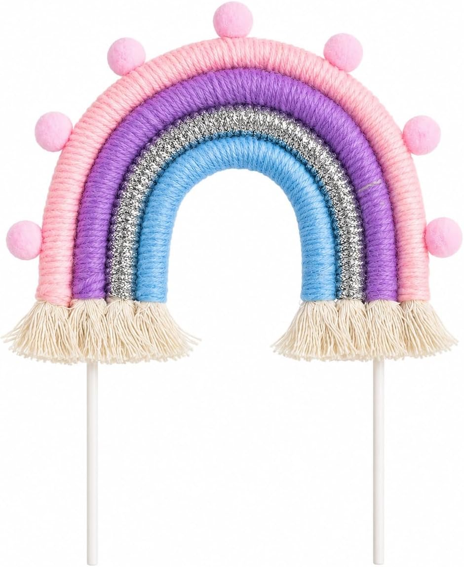 Thumbnail 6 de The Baked Studio Boho Braided Rainbow and Cloud Cake Topper (Pastel Blues)