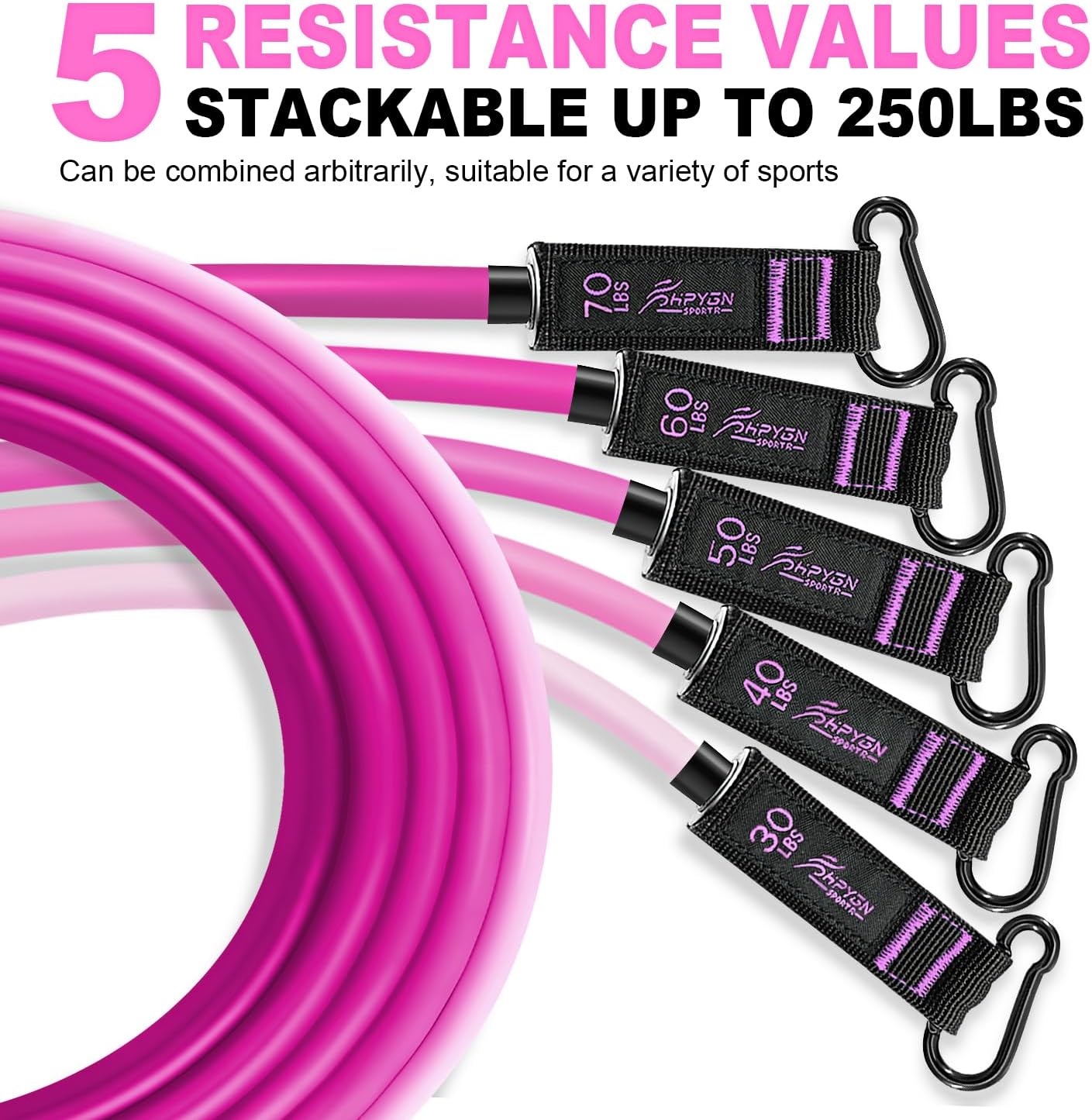Detalle de HPYGN Resistance Bands with Handles (Door Anchor & Ankle Straps) for Heavy Training, PT, Yoga & Home Workouts