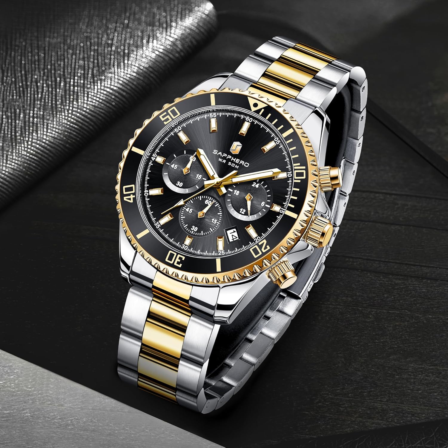 Thumbnail 4 de SAPPHERO Montre Homme en Acier Inoxydable Chronographe 42 mm – Luxe et sobriété