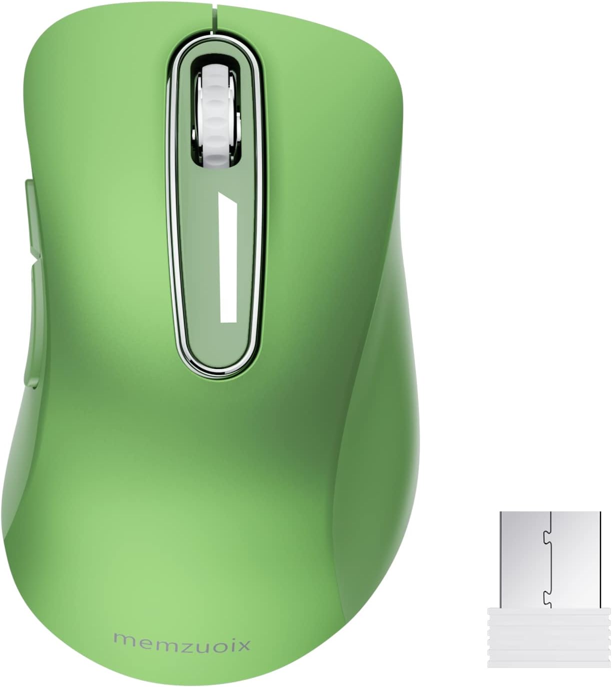 Detalle de memzuoix MidMouse Green Wireless Mouse, 5 Buttons, Rubberized Finish
