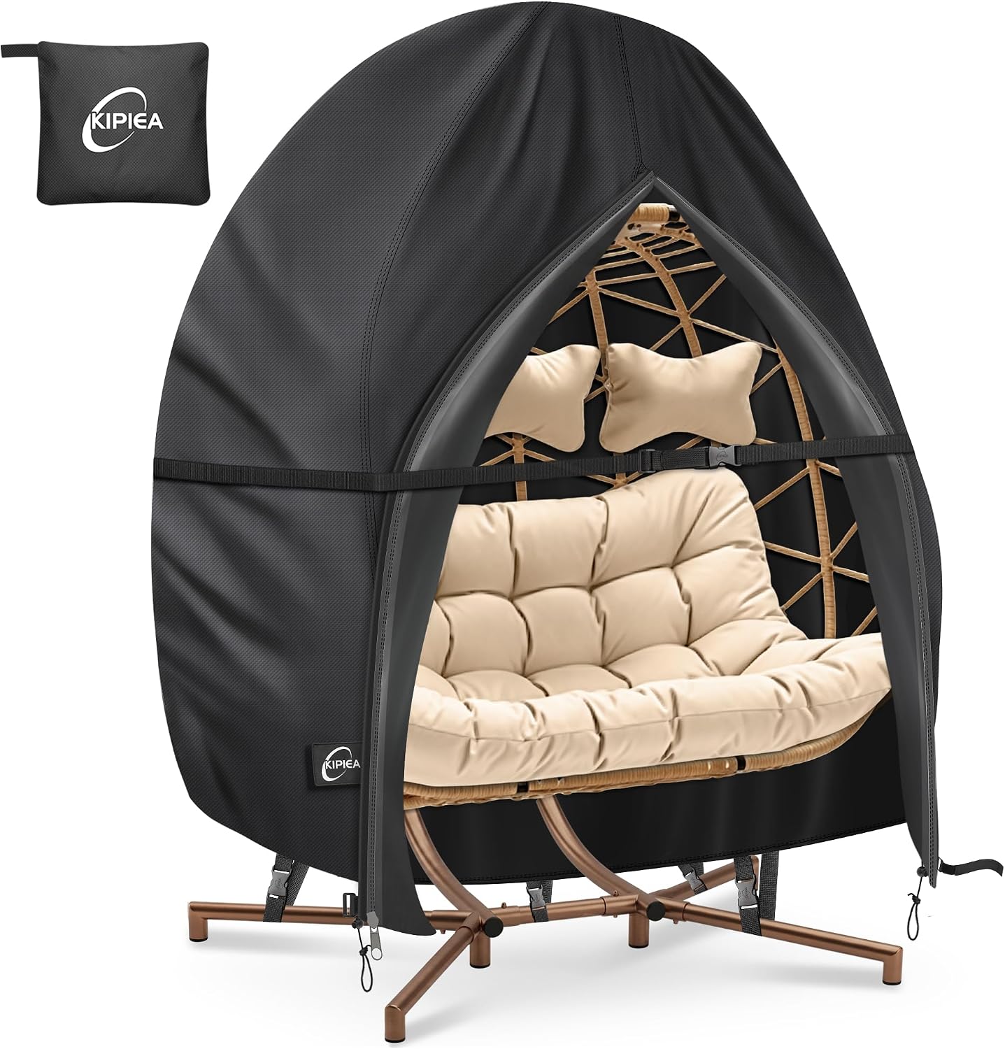 Detalle de Kipiea 500D Double Egg Chair Cover, Waterproof Zipper, Windproof, UV-Resistant