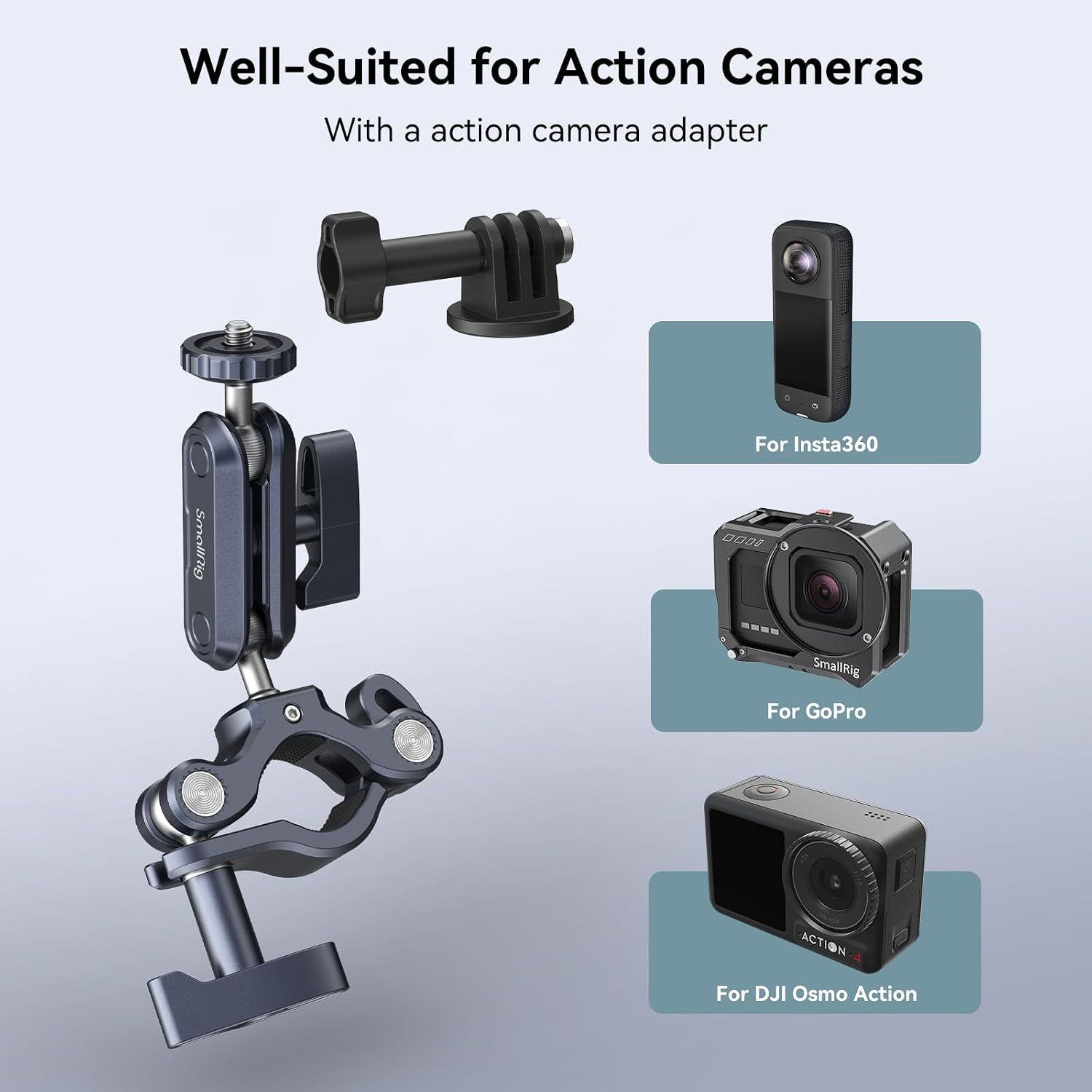 Detalle de SMALLRIG Motorrad Halterung 4191 für Action-Cameras am Lenker (für GoPro, Insta360, DJI)