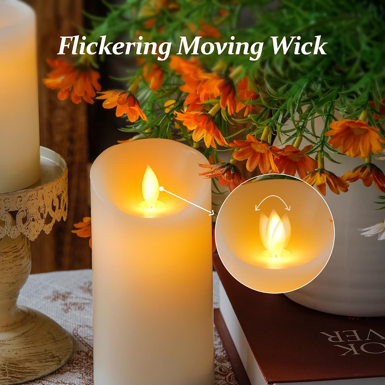 Detalle de Mavandes Flammlose Säulen LED-Kerzen mit Fernbedienung – Echtes Wachs, bewegliche Dochte, 3er-Set (10 cm, 12,5 cm, 15 cm)
