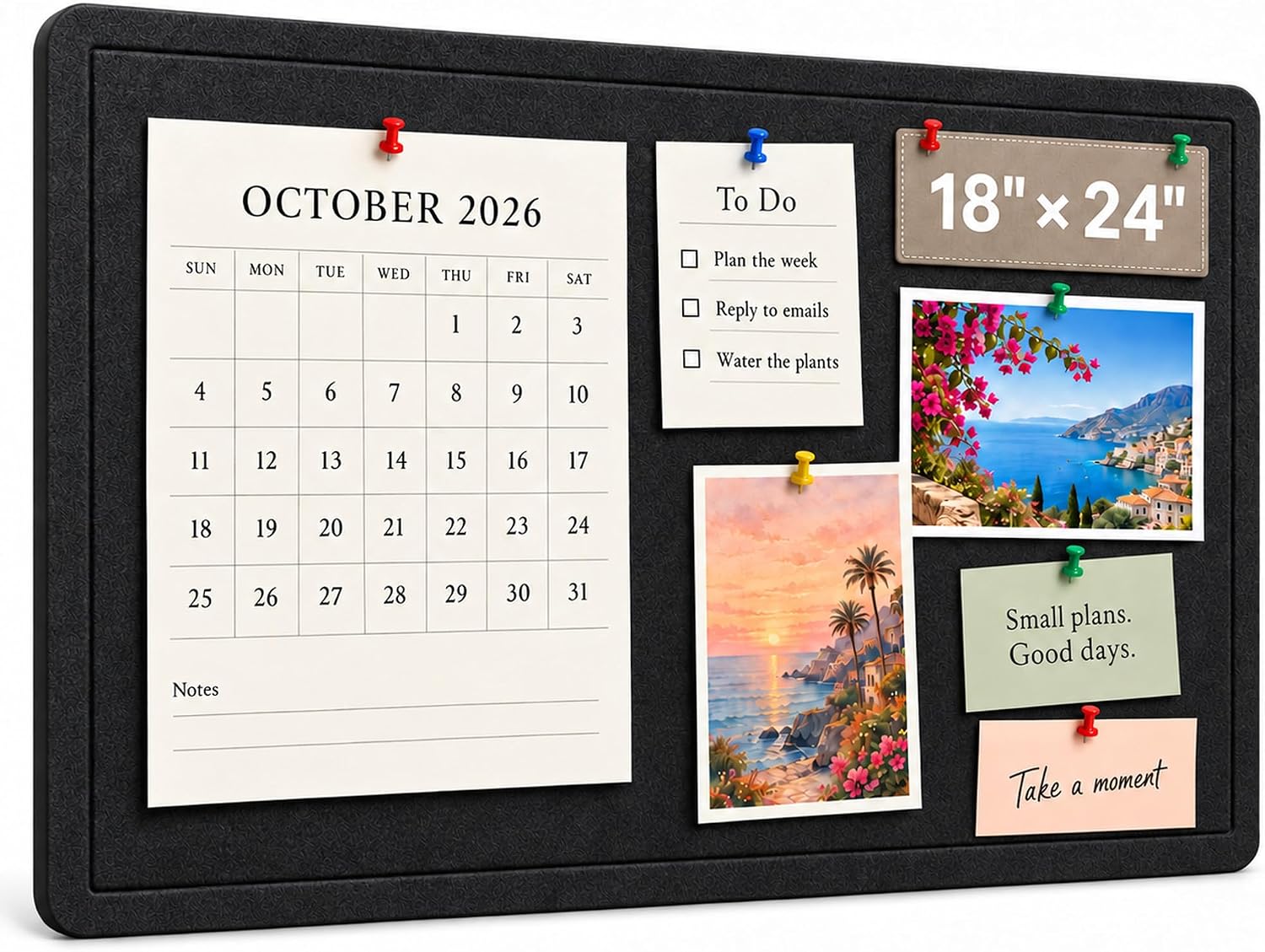 Detalle de Yunihome Foldable Felt Bulletin Board, 24 x 18 Inches, Black, 20 Push Pins