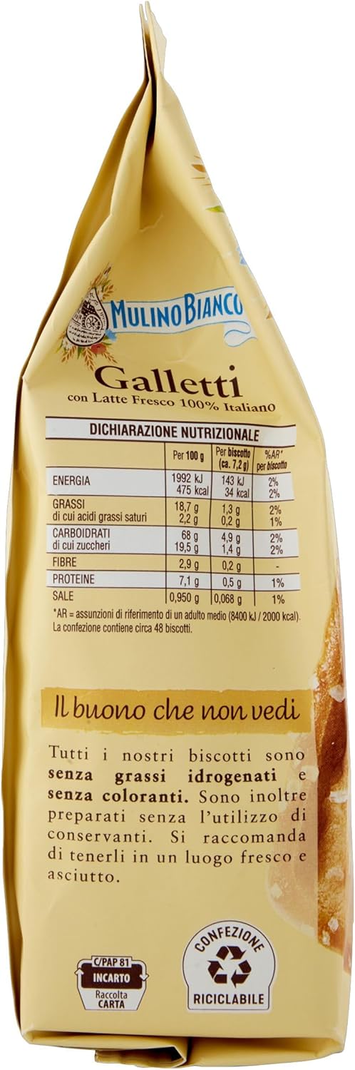 Detalle 2 de Mulino Bianco Biscotti Frollini Galletti al Latte Fresco 100% Italiano, 350 g