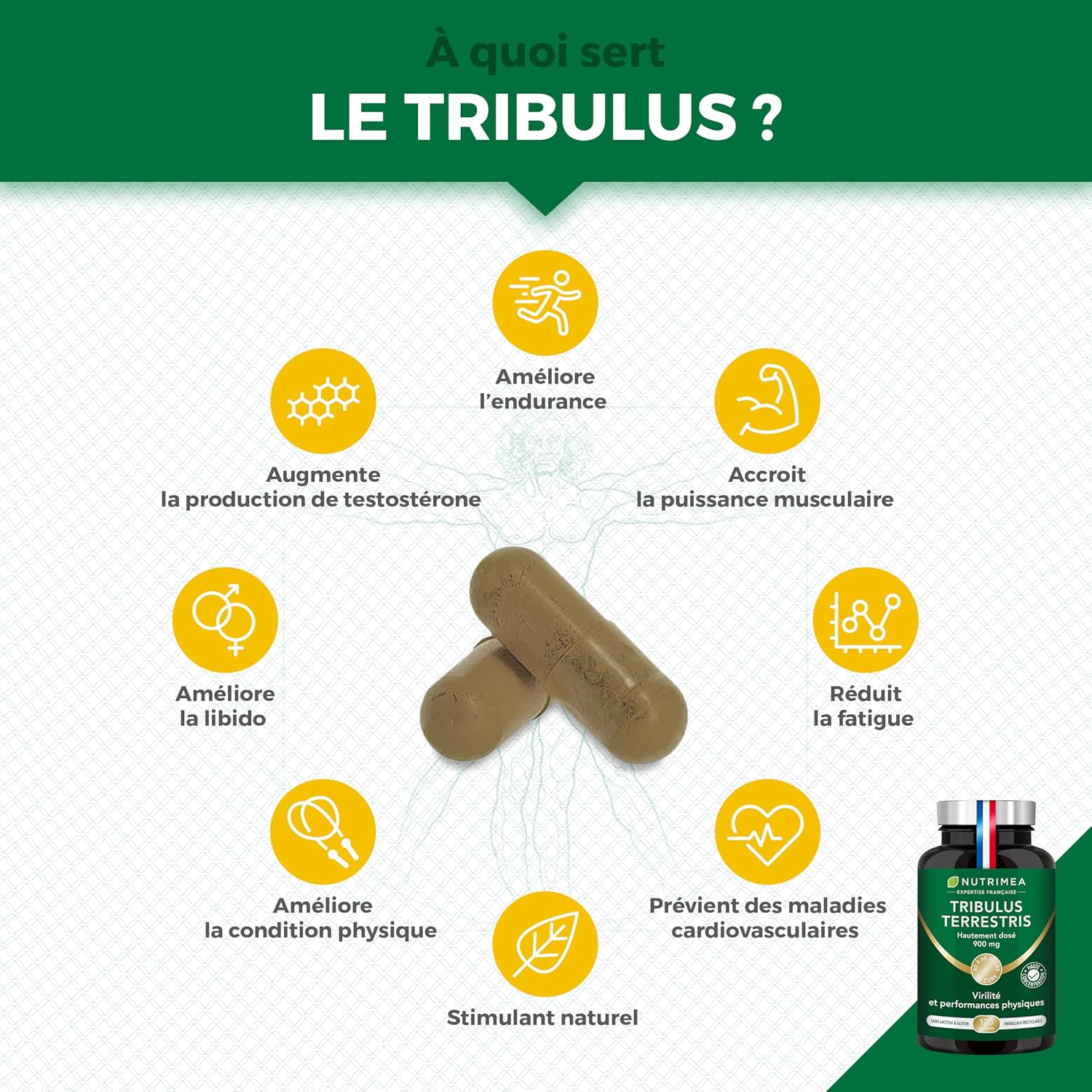 Thumbnail 1 de Nutrimea Tribulus Terrestris 9000 mg (extrait 10:1 titré en saponines) – 120 gélules vegan