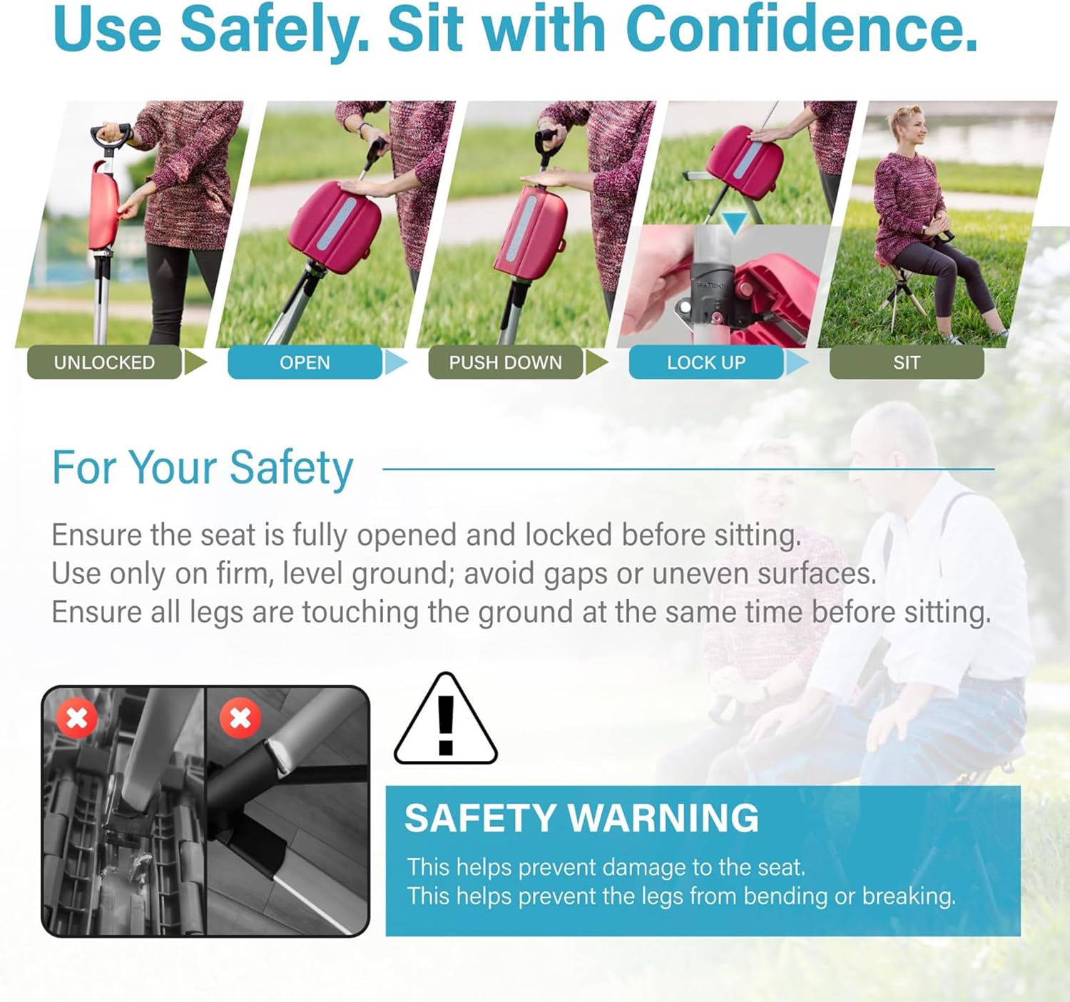 Detalle de Ta-Da Chair Series 2 Portable Walking Stick with Seat (Foldable Camping Chair) by STEP2GOLD