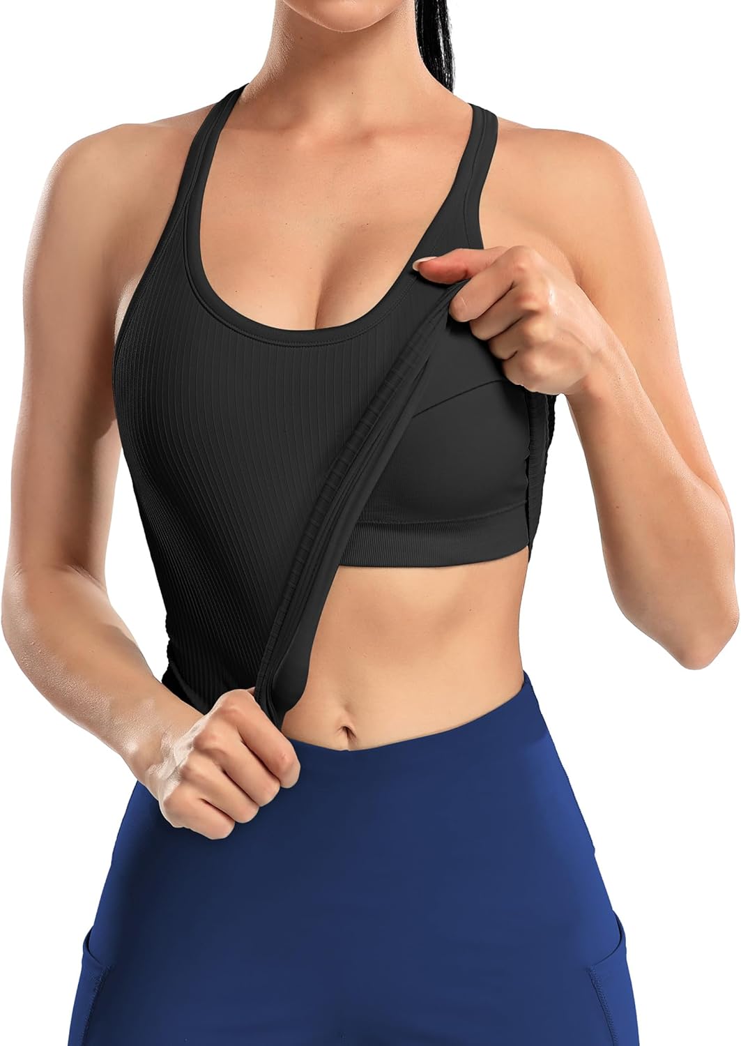 Thumbnail 1 de ATTRACO Women Ribbed Workout Crop Top with Built-in Bra – Racerback Yoga Tank