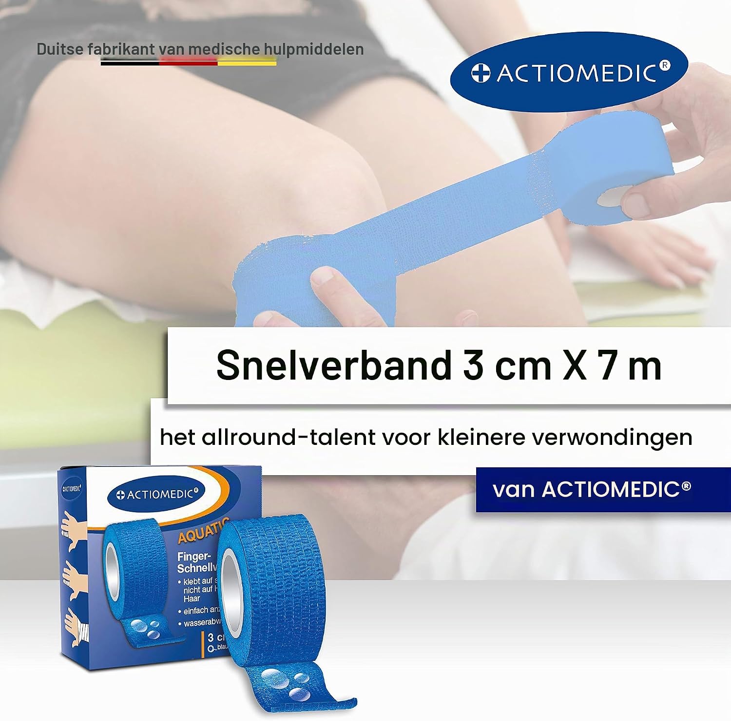 Detalle 2 de ACTIOMEDIC I 120.003.00001 snelverband, blauw, 3 cm x 7 m