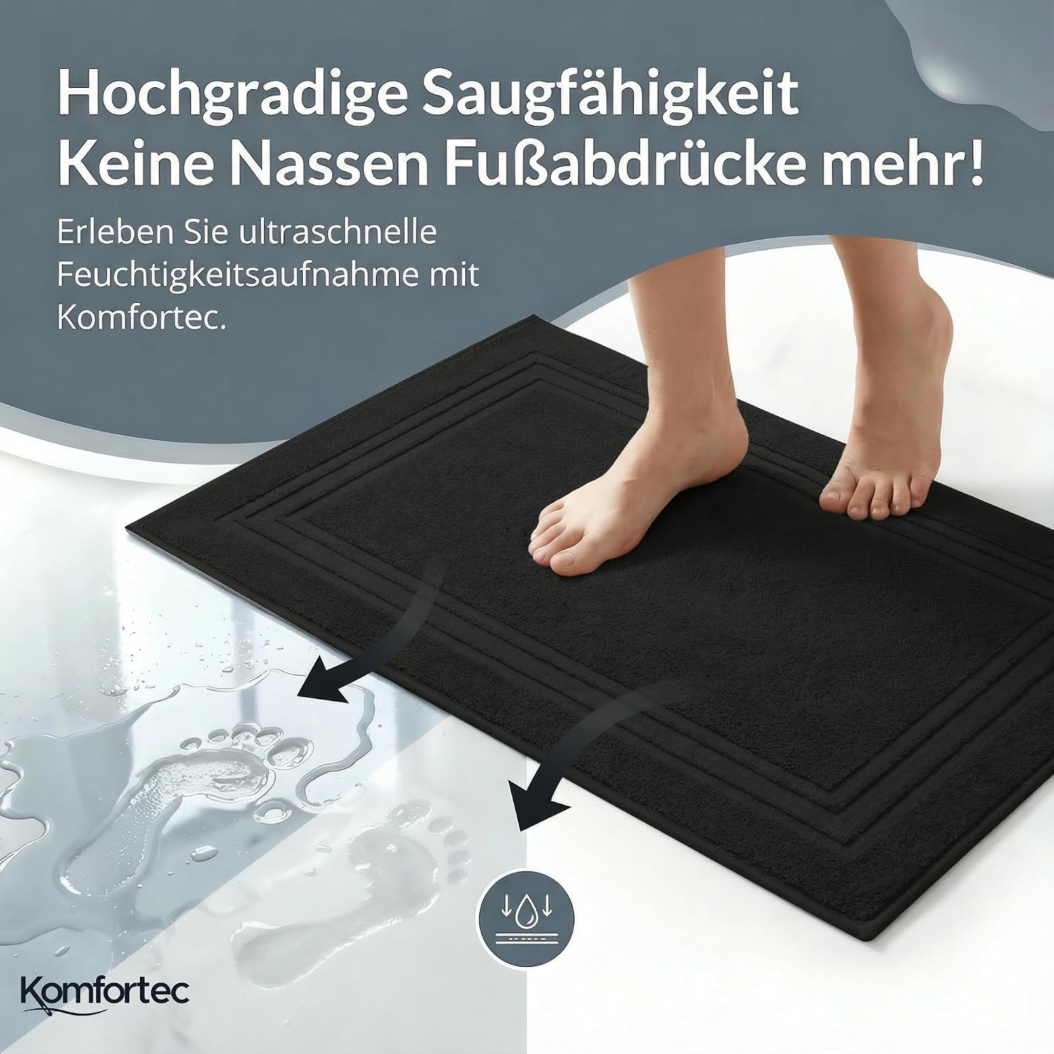Thumbnail 2 de Komfortec Badvorleger 2er-Set aus 100% Baumwolle, 50×70 cm, Schwarz – 600 GSM