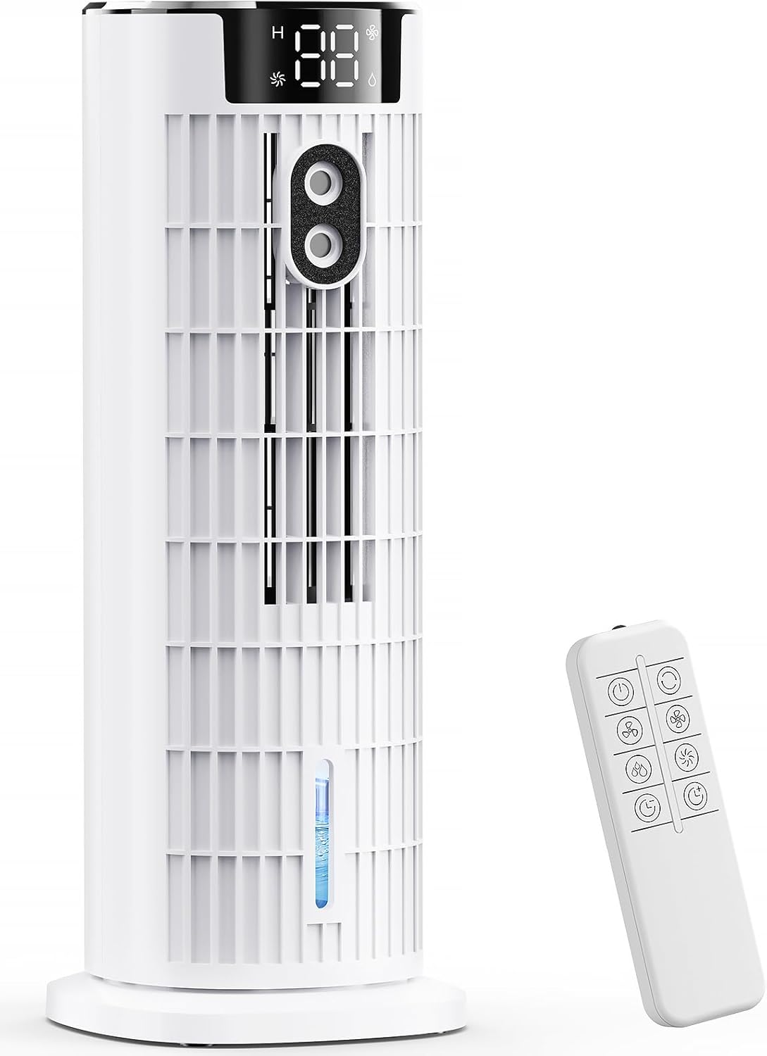 Detalle de Air Cooler Portable Air Conditioner with 3 Speeds, LED Display, and Remote – 90° Oscillation Tower Fan (White)