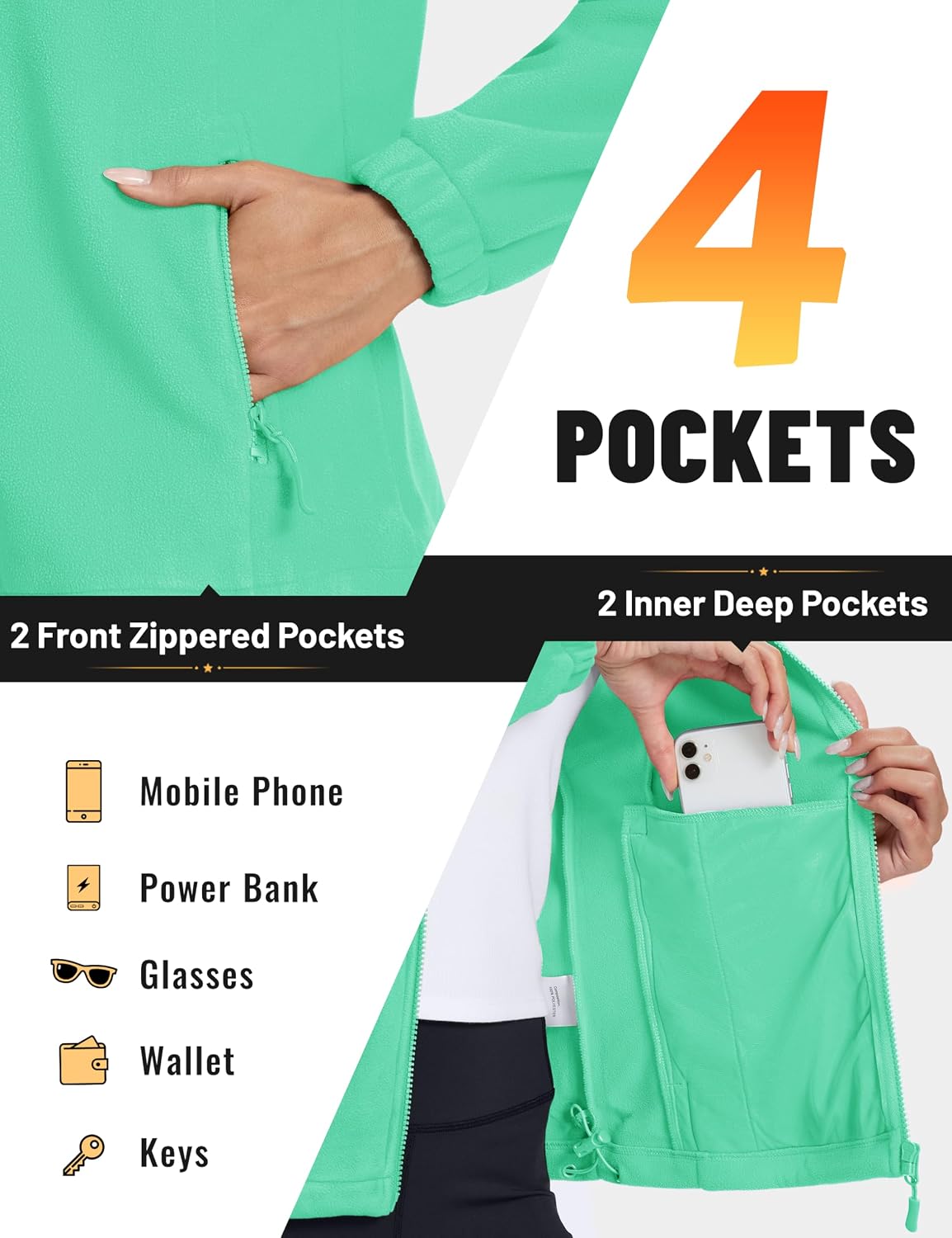 Detalle 2 de TACVASEN Women's Fleece Jacket, 4 Pockets