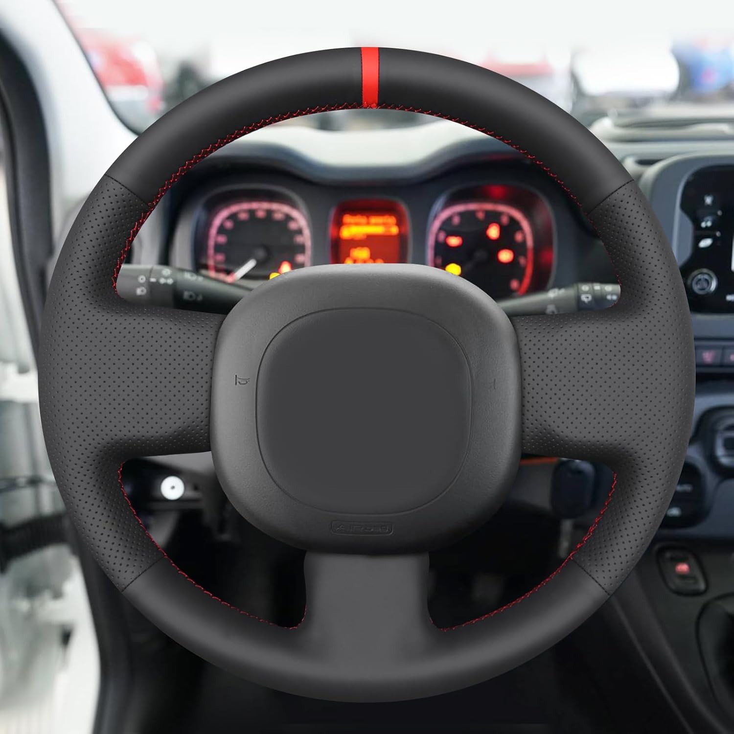 Detalle de MEWANT coprivolante in pelle microfibra per Fiat Panda (2012-2024) – cucito a mano, senza tasto multifunzione