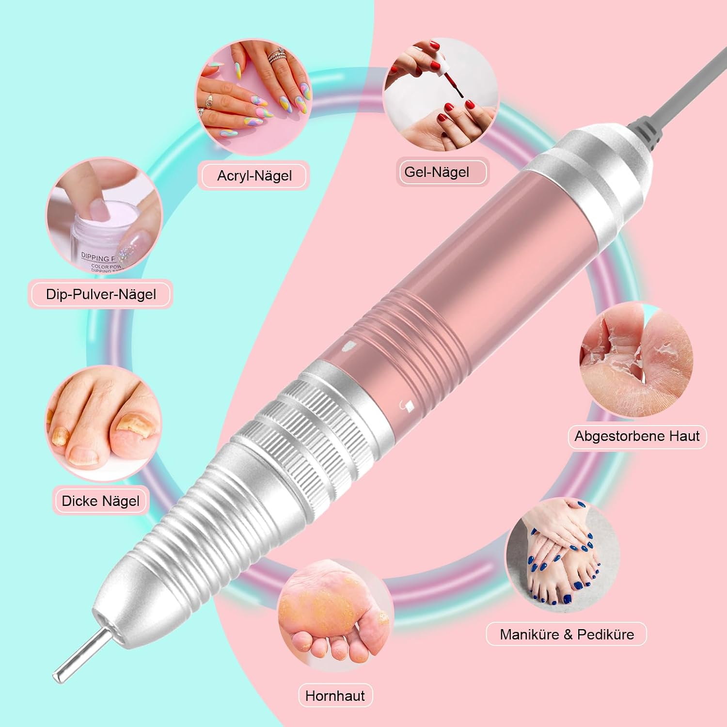 Detalle de Delanie Nagelfräser 35000 U/Min – 6-in-1 Maniküre & Pediküre Set in Rosa