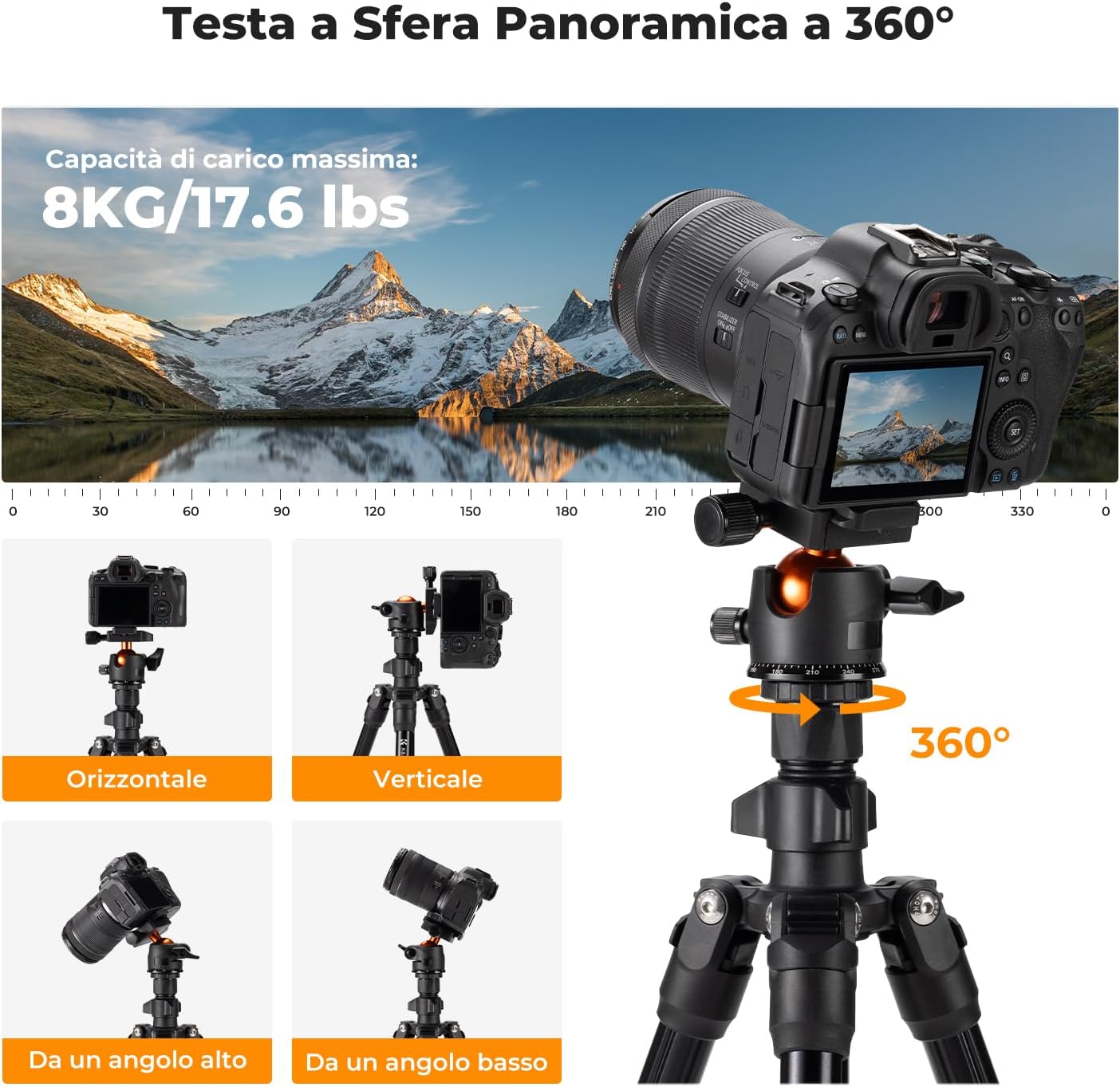 Thumbnail 4 de K&F Concept Treppiede da viaggio 195 cm per fotocamera e smartphone