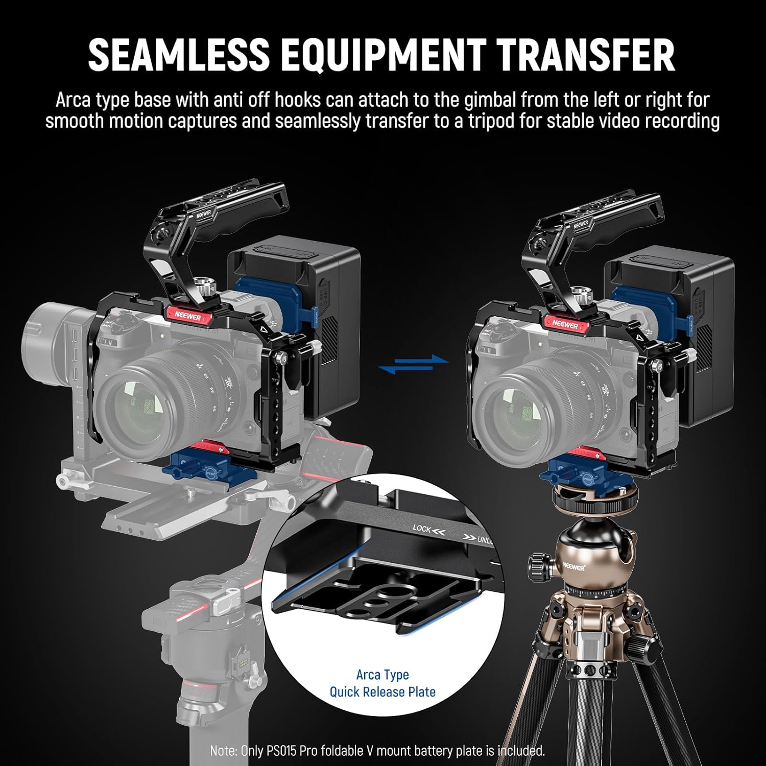 Detalle de Neewer Foldable V Mount Battery Plate with Arca Type Quick Release Baseplate for V Lock Systems