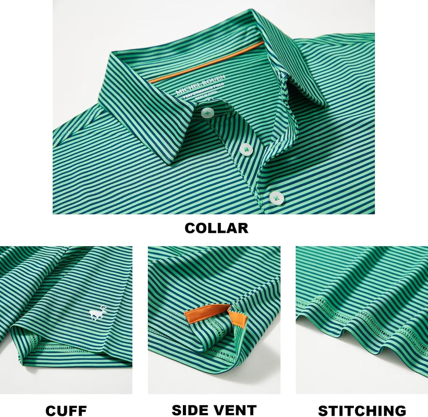 Thumbnail 3 de MICHEL ROUEN Men’s Striped Golf Polo Shirt (Moisture Wicking Dry Fit, UPF 30+)