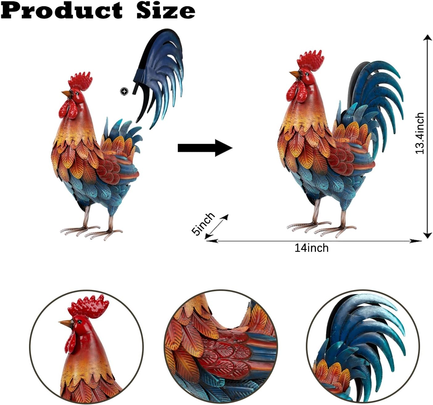 Detalle de Kircust Metal Rooster Statue 13.4