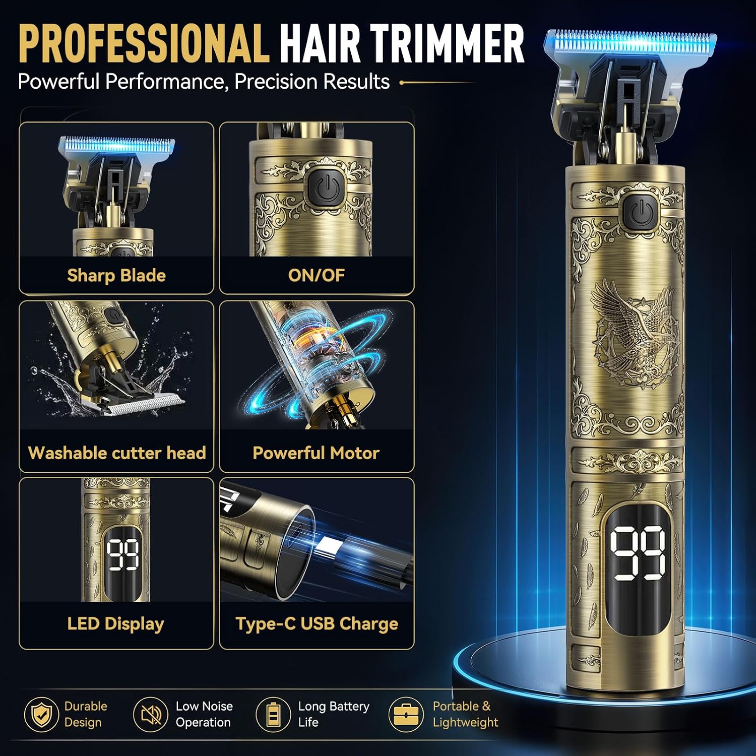 Detalle 2 de Solati Beard Trimmer for Men: Premium Titanium Blades, LCD Display and 300-Minute Cordless Runtime