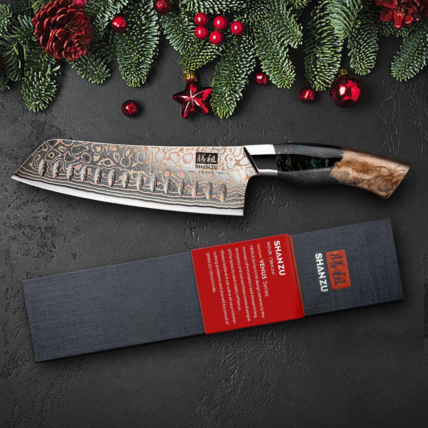 Thumbnail 7 de SHAN ZU Cuchillo Santoku Damasco VENUS - Elegancia Japonesa 🥢