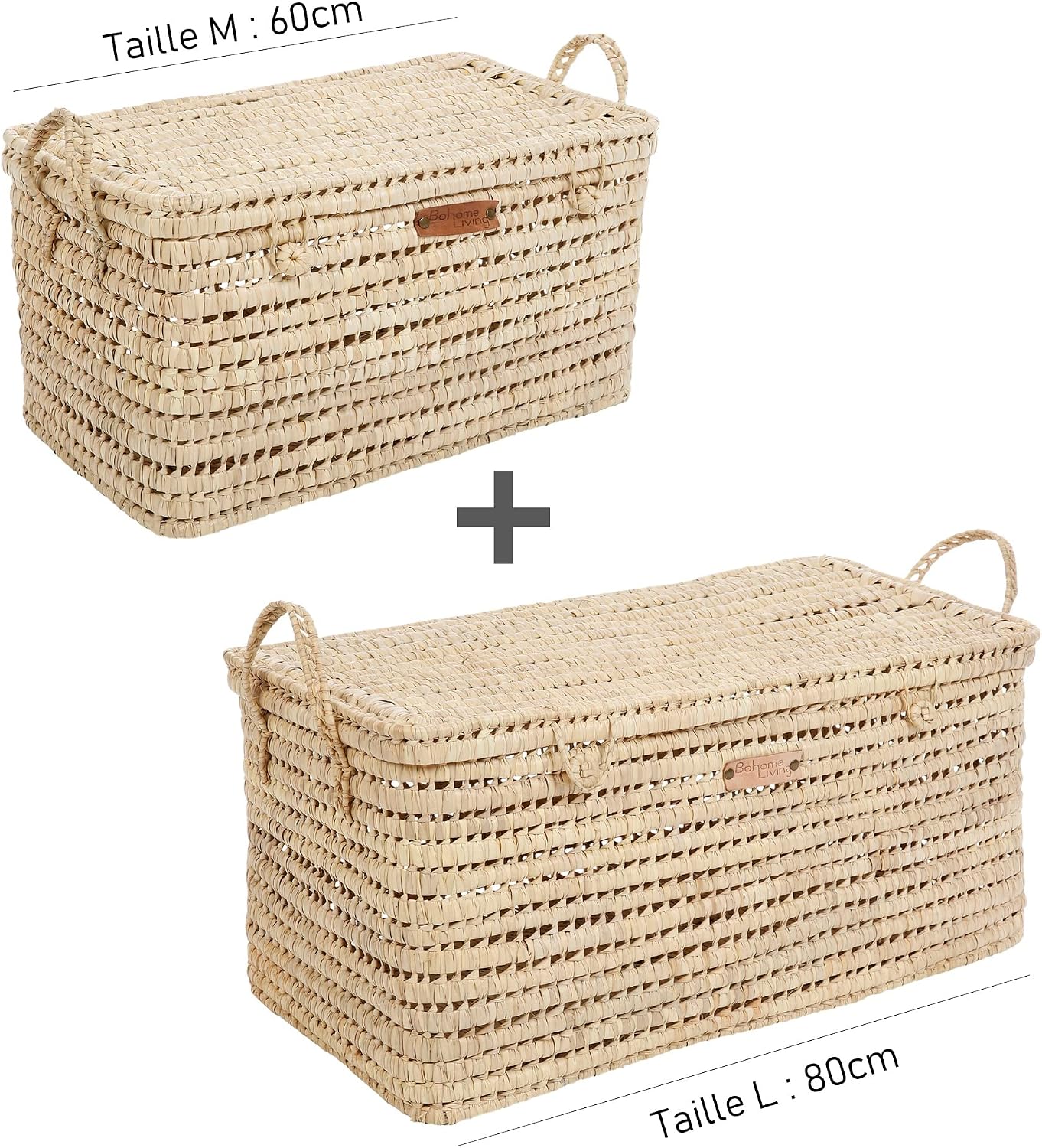 Thumbnail 1 de Bohome Living Coffre et malle de rangement en osier tressé (60 cm + 80 cm) – Bohème Chic