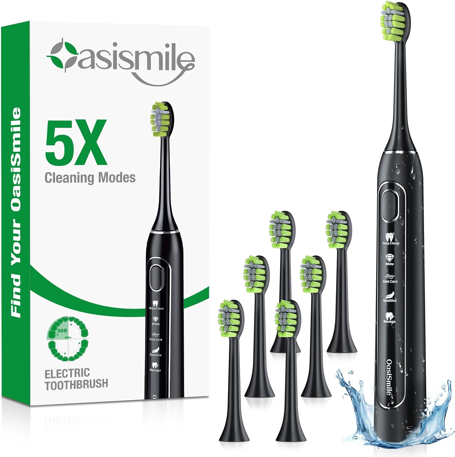 Detalle de OasiSmile Brosse à Dents Électrique Soniques pour Adultes — 5 modes, autonomie 100 jours, 6 têtes incluses