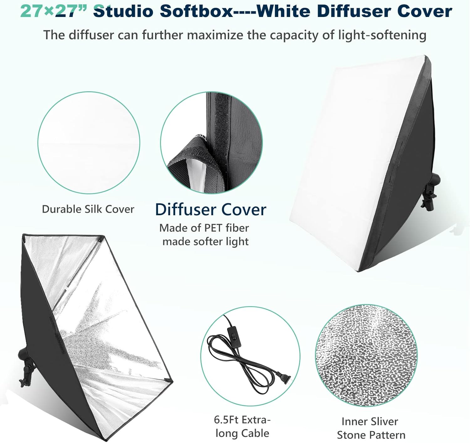 Thumbnail 4 de Torjim Softbox Photography Lighting Kit (2 Pack) 27" x 27" with 3000K–7500K LED Bulbs and Remote