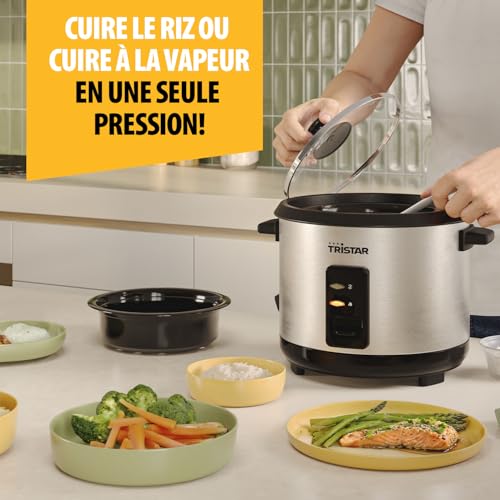 Detalle de Tristar RK-6145 Cuiseur à Riz 1,5 L – acier inoxydable avec panier vapeur et arrêt automatique