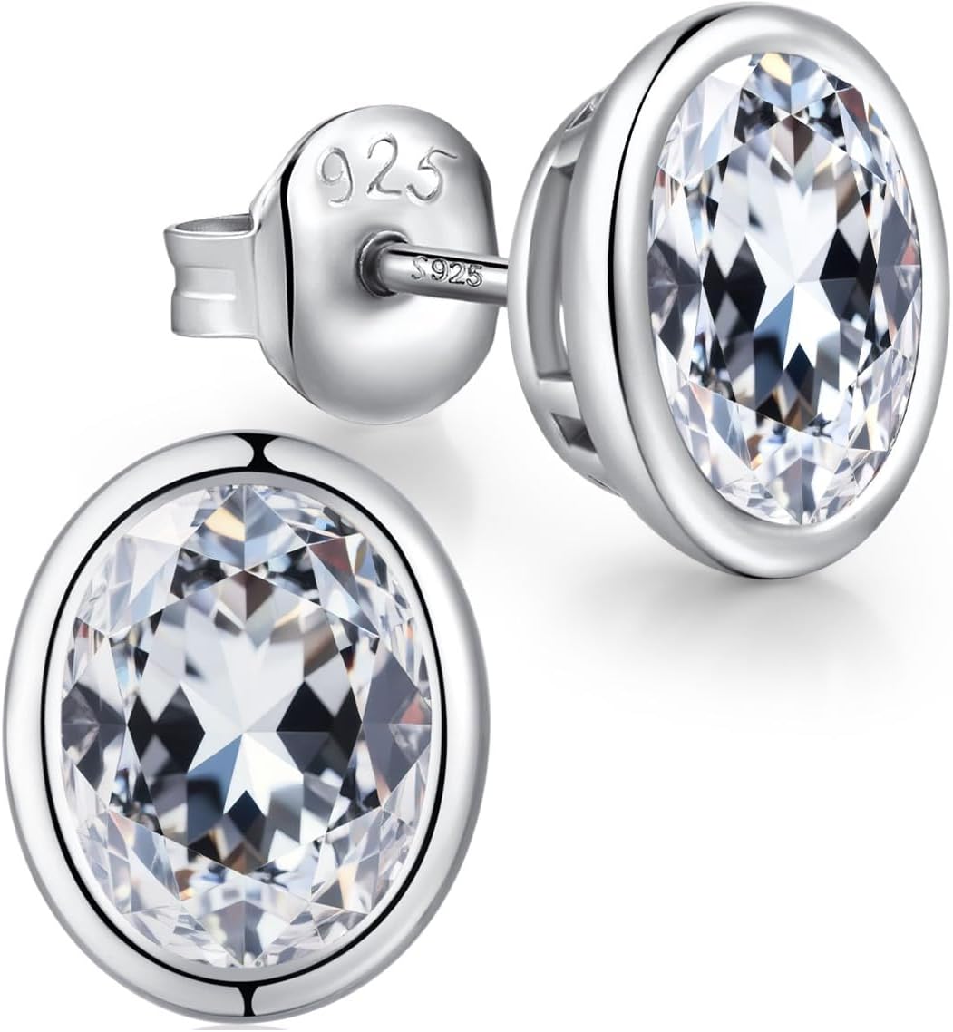 Detalle de 18K Weißgold überzogen Silbers Ohrstecker mit Zirkonia (5–7 mm) – Herren & Damen