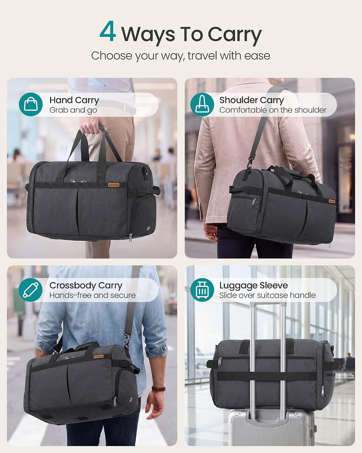 Detalle de SONGMICS RBF050G101 50 L Foldable Travel Bag with Shoe and Wet Pockets