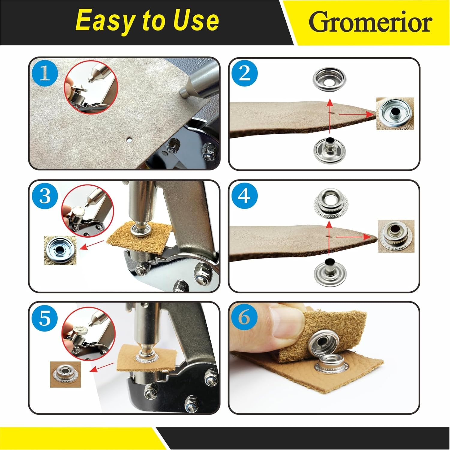 Thumbnail 3 de Gromerior Gro-2A Snap Fastener Kit, 15 mm Stainless Steel Snaps and Hand Pliers