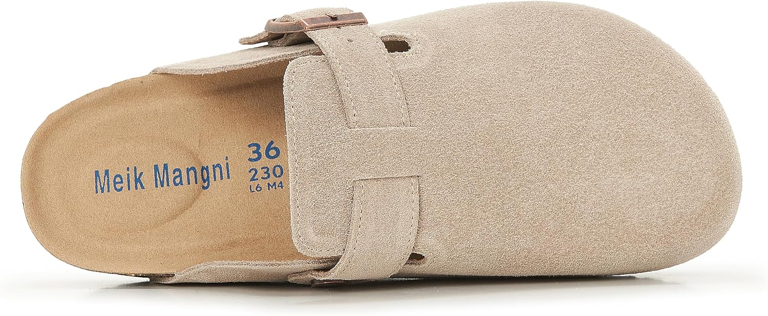 Detalle de Meik Mangni Mules et Sabots en daim avec semelle en liège, gris clair – confort et style polyvalent (38 EU)