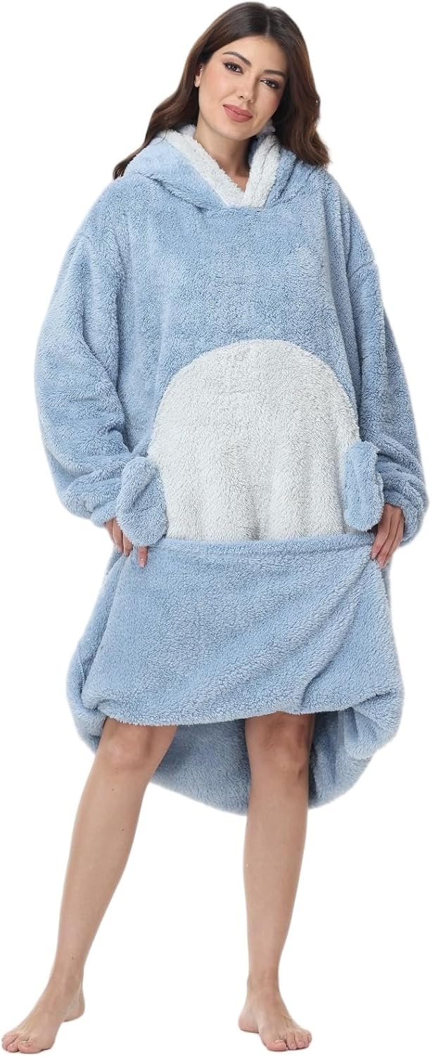 Detalle de Chuangminghangqi Kuscheldecke zum Anziehen mit Ärmeln und Kapuze – Oversized Hoodie Decke für Winter (Unisex)