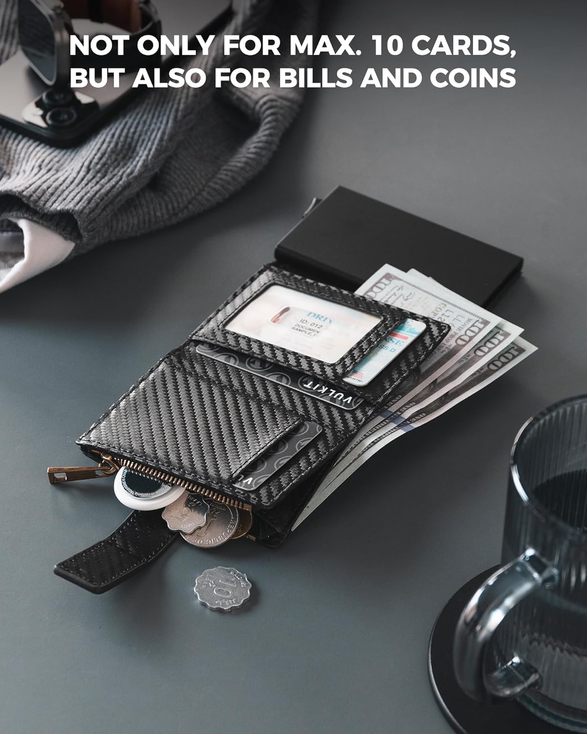 Thumbnail 3 de VULKIT RFID Protected Card Holder Wallet with Chain – Carbon Black